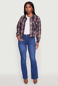 Womens Plaid Button Front Long Sleeve Flannel Shirt, Blue, Size M