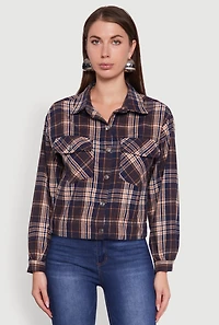 Womens Plaid Button Front Long Sleeve Flannel Shirt, Multi, Size L