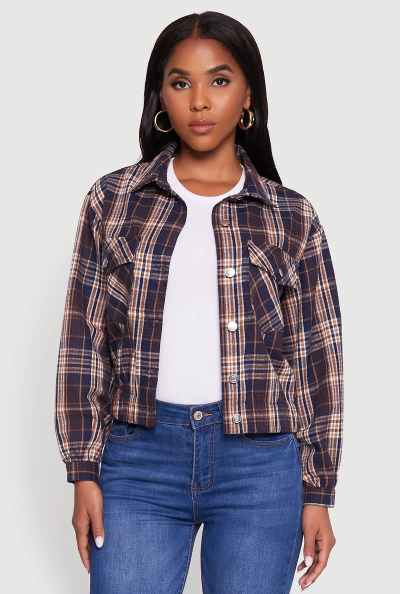 Womens Plaid Button Front Long Sleeve Flannel Shirt, Blue, Size M