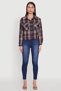 Womens Plaid Button Front Long Sleeve Flannel Shirt, Multi, Size L