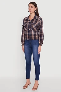 Womens Plaid Button Front Long Sleeve Flannel Shirt, Multi, Size L
