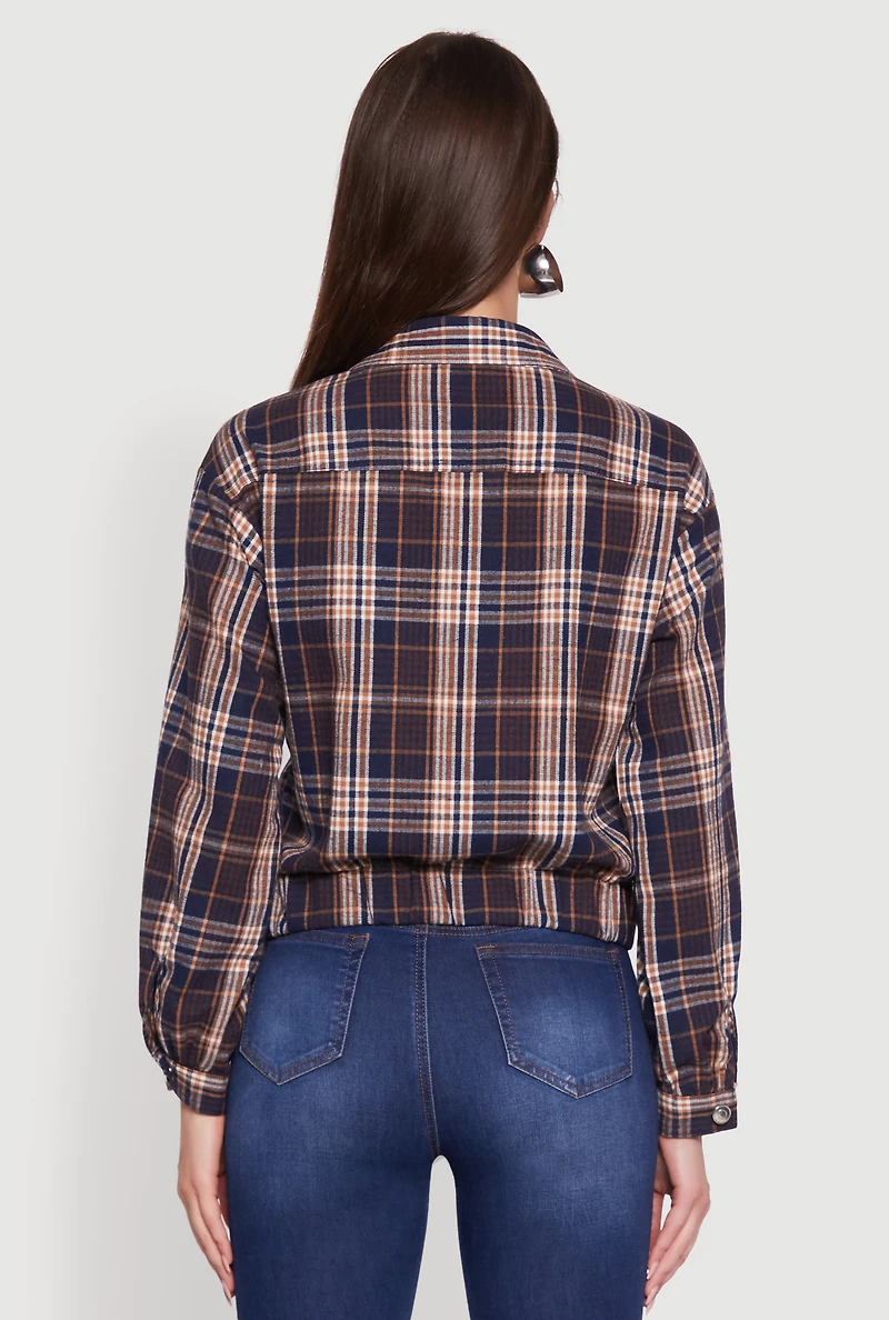 Womens Plaid Button Front Long Sleeve Flannel Shirt, Multi, Size L