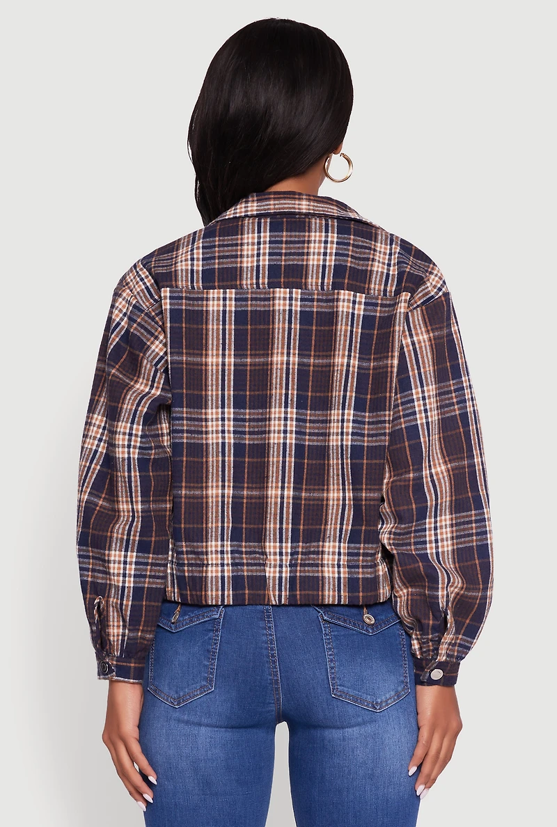 Womens Plaid Button Front Long Sleeve Flannel Shirt, Blue, Size M