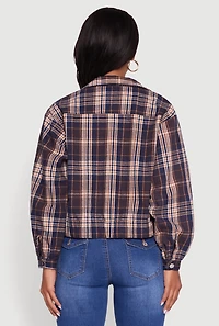 Womens Plaid Button Front Long Sleeve Flannel Shirt, Blue, Size M