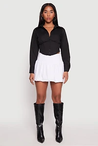 Womens Smocked Waist Button Front Blouse, Black, Size L