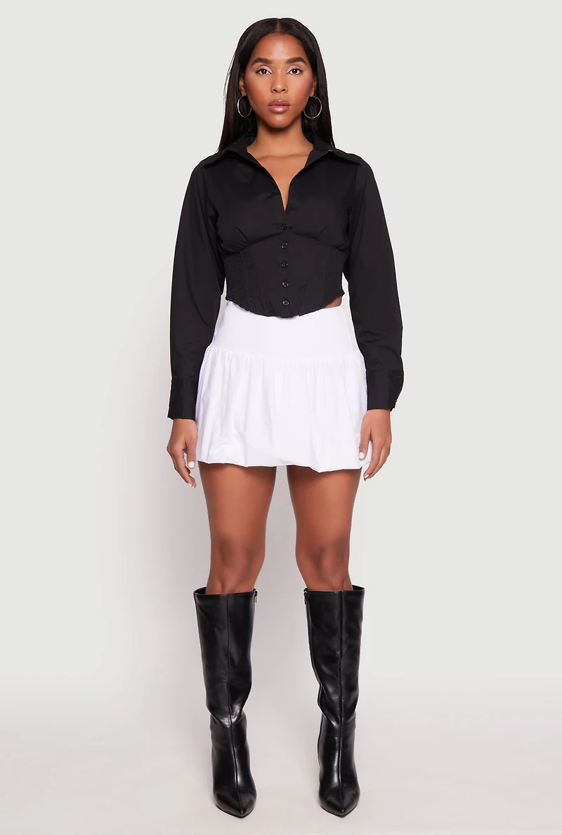 Smocked Waist Button Front Blouse