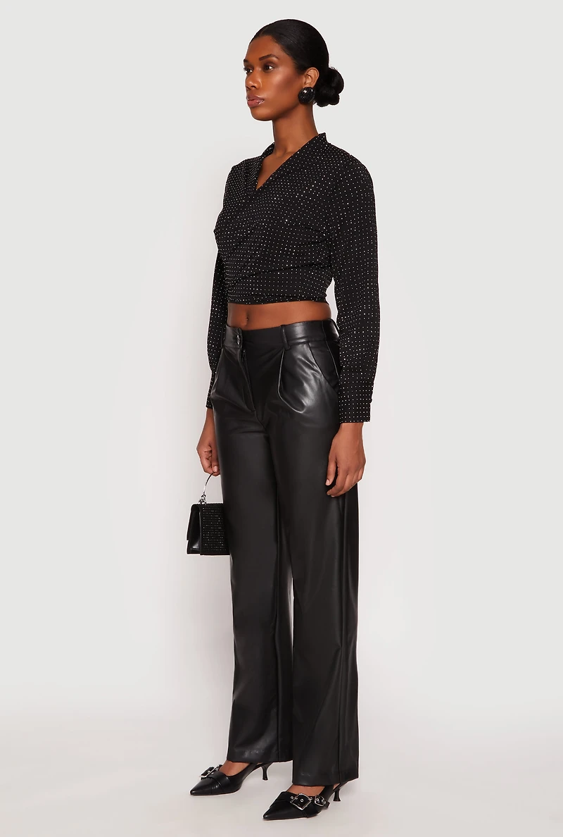 Womens Rhinestone Tie Front Top,