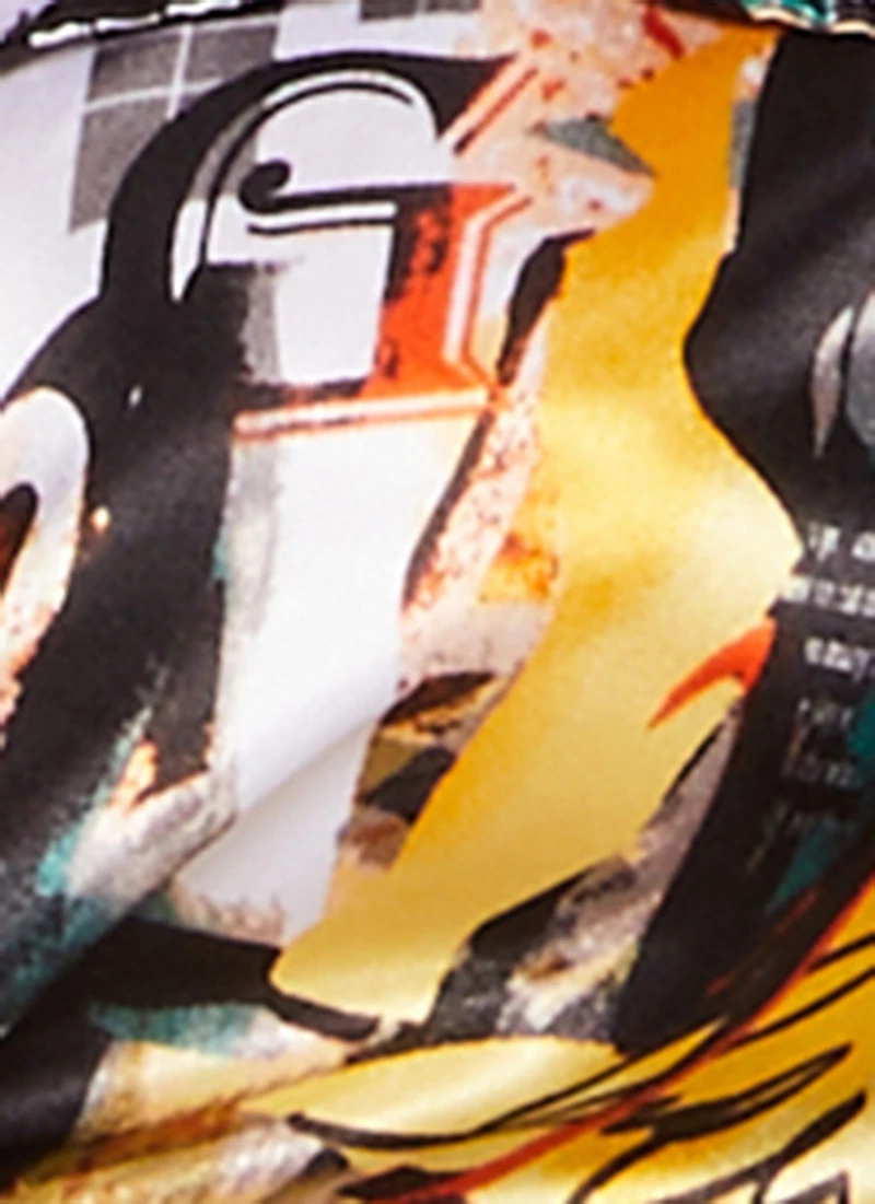 Satin Printed Long Sleeve Tie Front Blouse