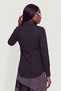 Long Sleeve Solid Button Front Poplin Shirt
