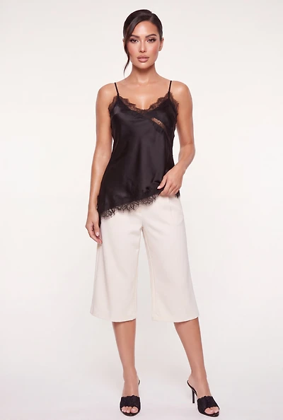 Lace Trim Satin V-Neck Cami