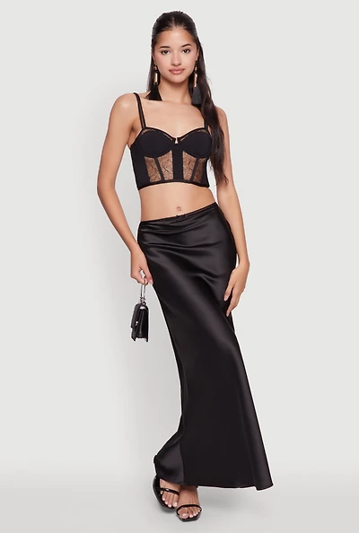 Womens Elegant Lace Detail Cropped Bustier Top, Black, Size S
