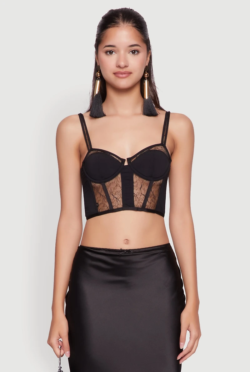 Womens Elegant Lace Detail Cropped Bustier Top, Black, Size L