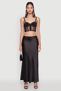 Womens Elegant Lace Detail Cropped Bustier Top, Black, Size S