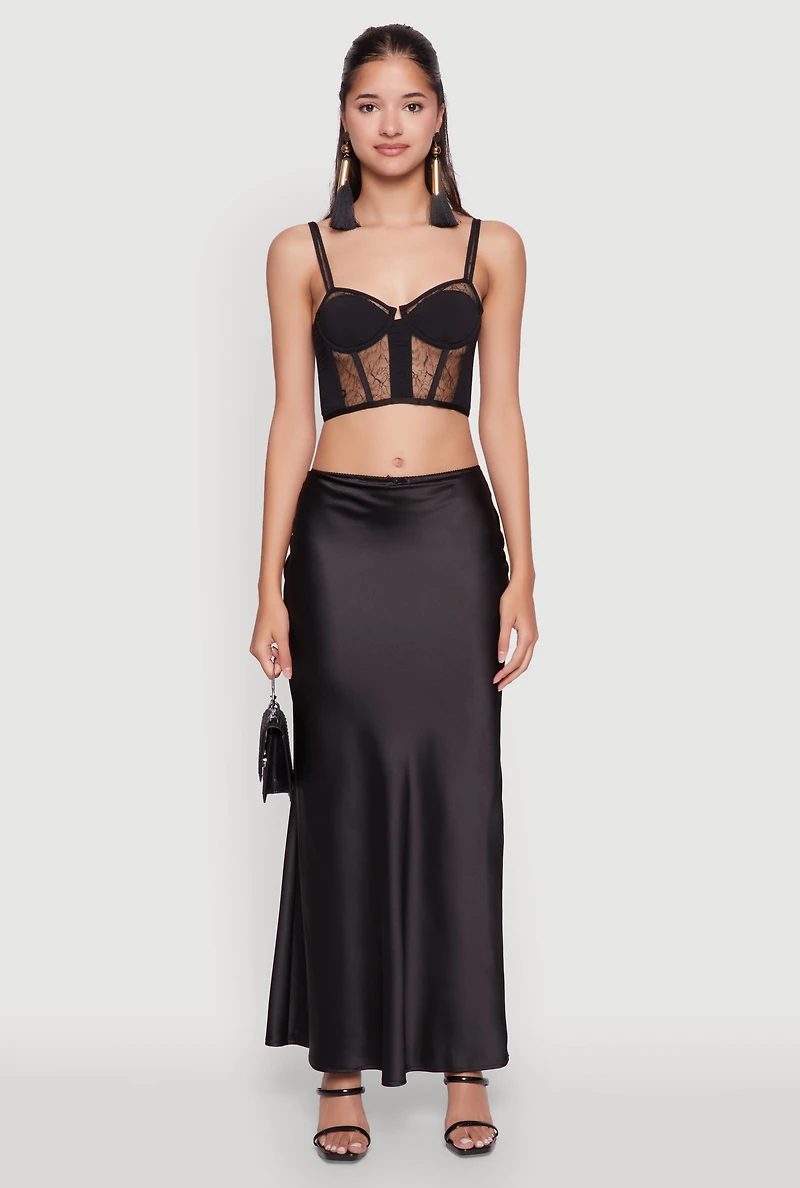 Womens Elegant Lace Detail Cropped Bustier Top, Black, Size L