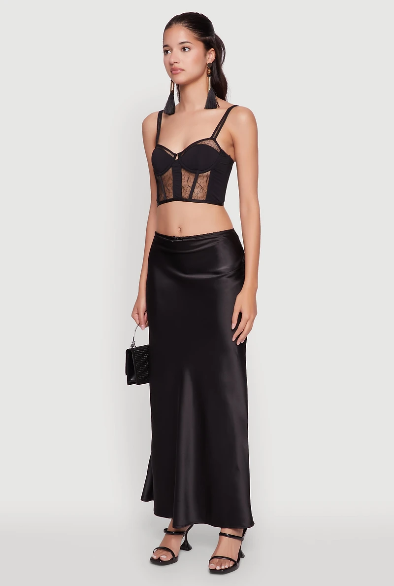 Womens Elegant Lace Detail Cropped Bustier Top, Black, Size S