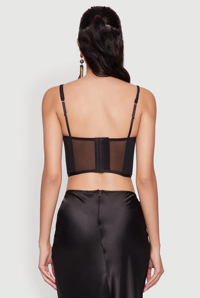 Womens Elegant Lace Detail Cropped Bustier Top, Black, Size S