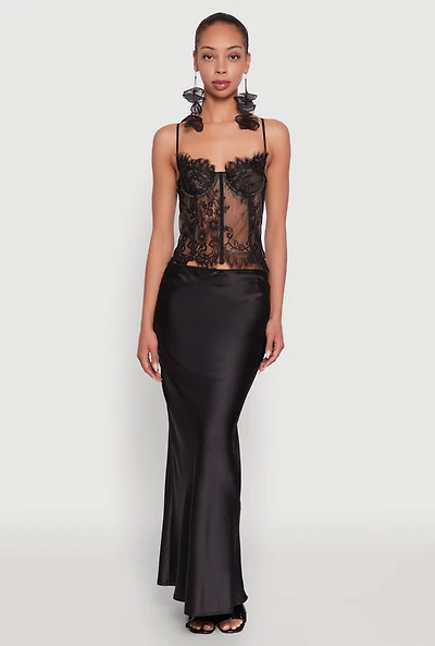 Womens Scalloped Floral Lace Bustier Top with Underwire Support, Black, Size L
