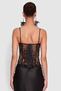 Womens Scalloped Floral Lace Bustier Top with Underwire Support, Black, Size L
