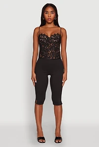 Womens Lace Zip Back Bustier Top, Black,