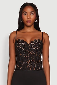 Womens Lace Zip Back Bustier Top, Black, Size M