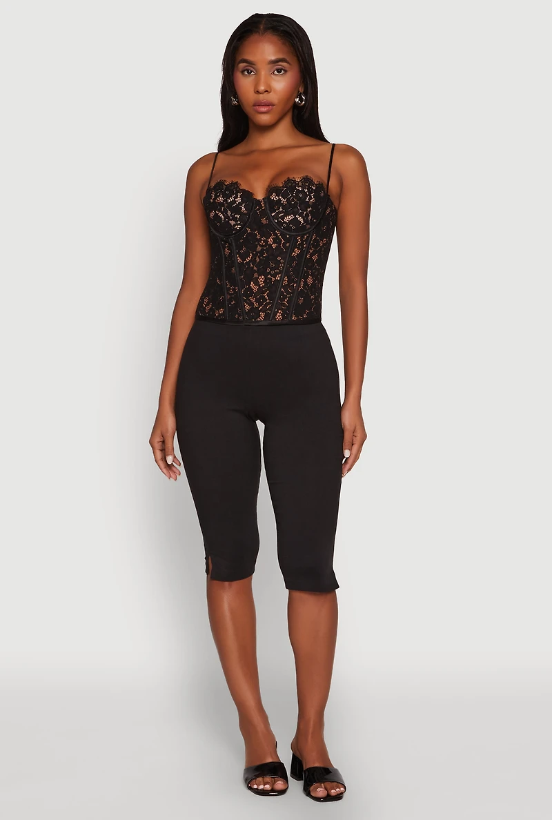 Womens Lace Zip Back Bustier Top, Black, Size M