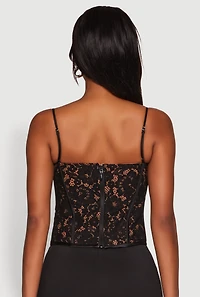 Womens Lace Zip Back Bustier Top, Black, Size S