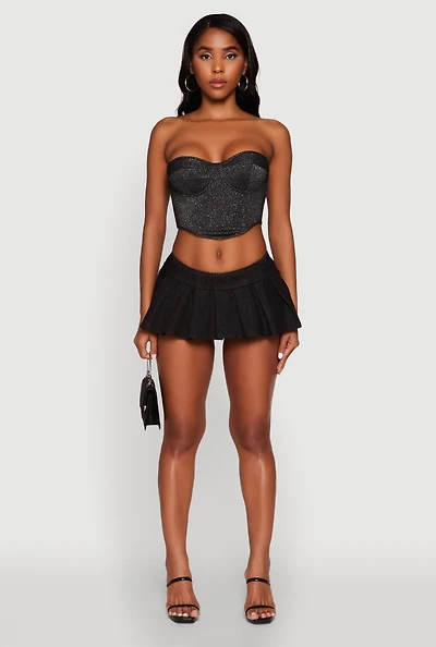 Womens Stylish Lurex Strapless Bustier Top, Black, Size M