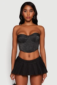 Womens Stylish Lurex Strapless Bustier Top, Black, Size M