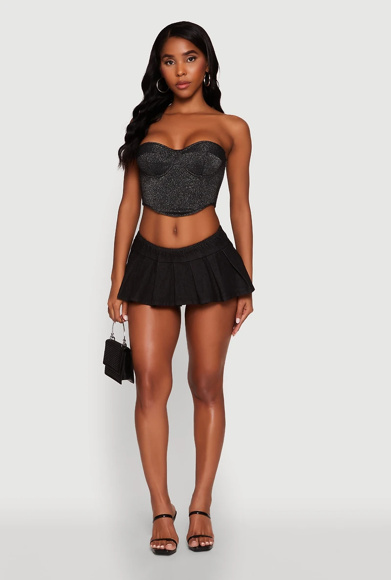Womens Stylish Lurex Strapless Bustier Top, Black, Size M