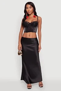 Womens Chic Lace Cropped Sweetheart Bustier Top, Black, Size S