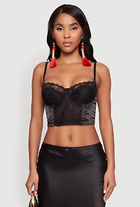 Womens Chic Lace Cropped Sweetheart Bustier Top, Black, Size S