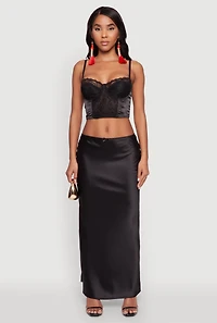Womens Chic Lace Cropped Sweetheart Bustier Top, Black, Size S
