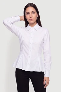 Button Front Poplin Peplum Shirt