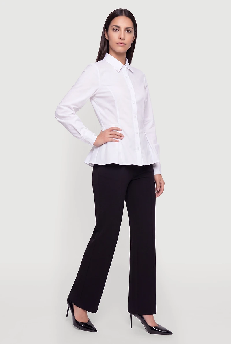 Button Front Poplin Peplum Shirt