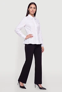 Button Front Poplin Peplum Shirt