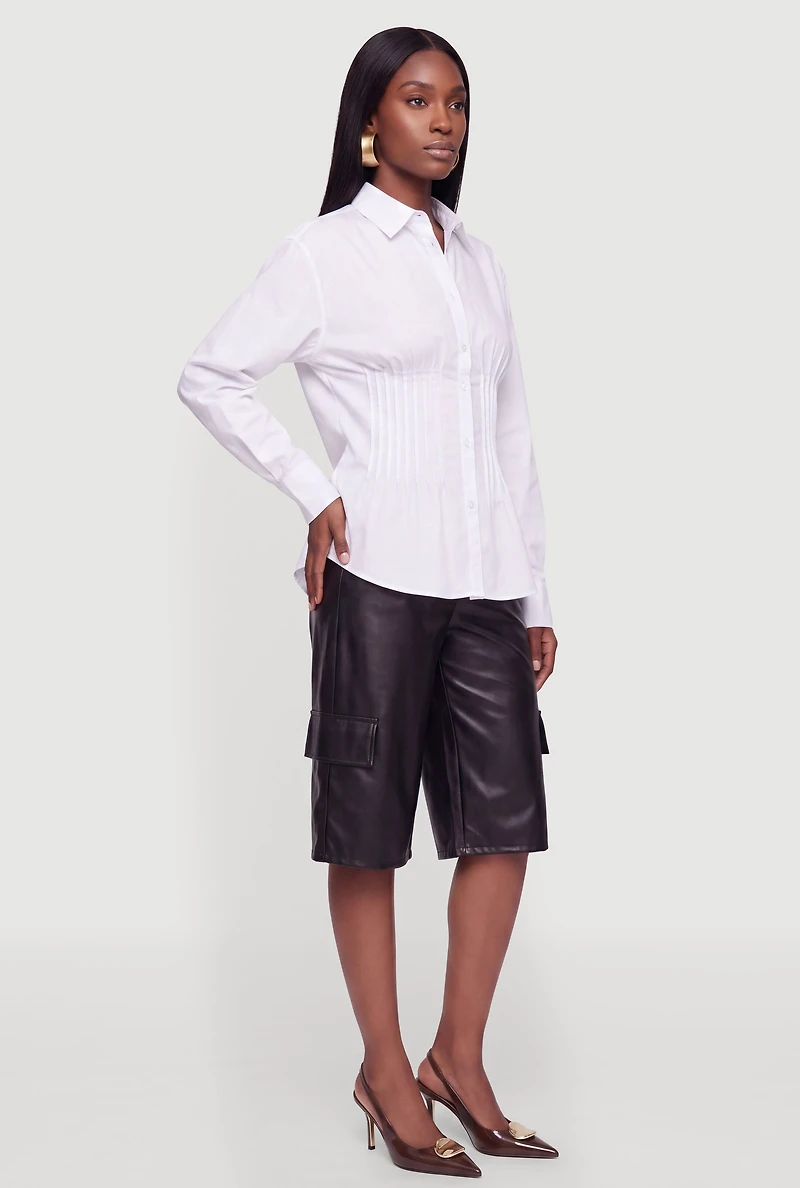 Fitted Waist Poplin Pleated Shirt
