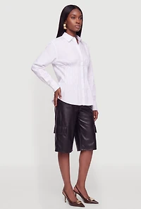 Fitted Waist Poplin Pleated Shirt