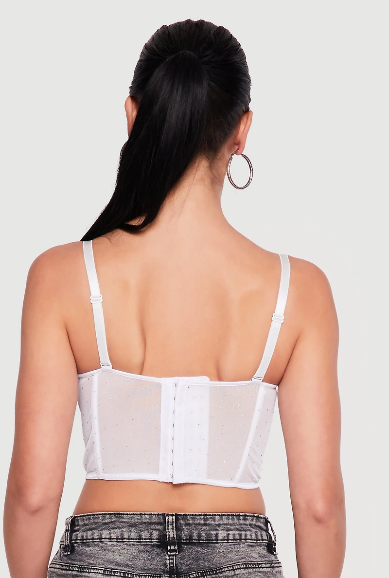 Rhinestone Mesh Convertible Bustier Crop Top