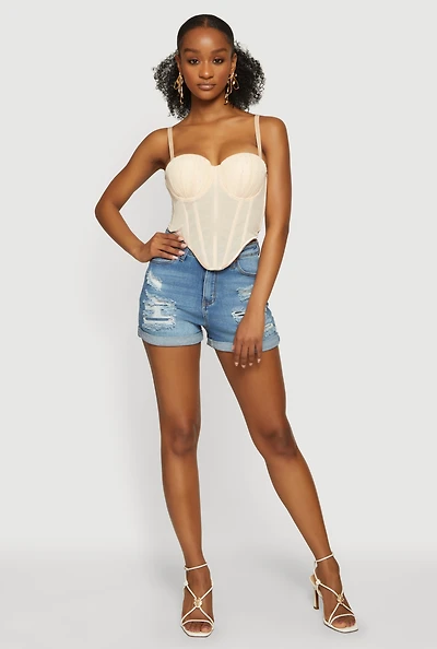 Rhinestone Mesh Convertible Bustier Crop Top