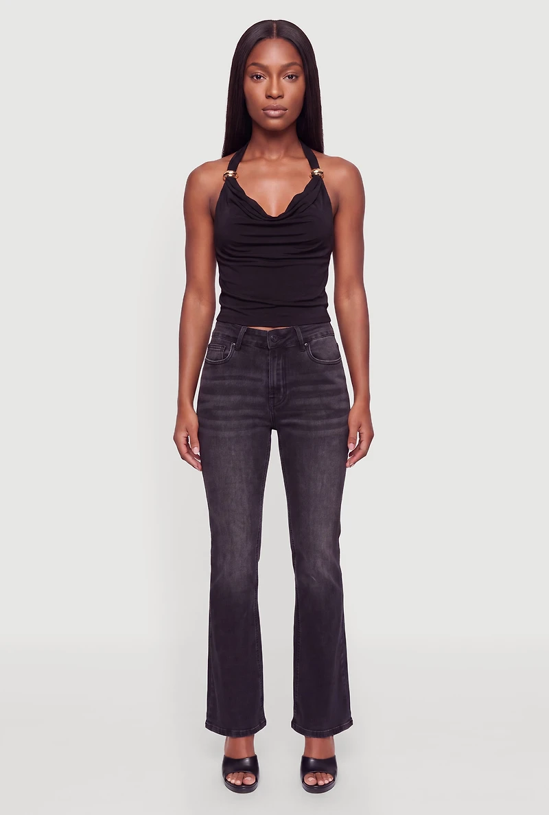 Metallic Detail Cowl Neck Halter Top