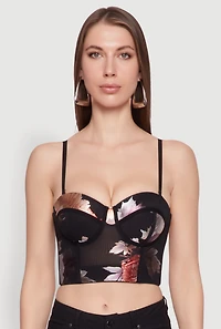 Womens Stylish Floral Mesh Bustier Crop Top, M