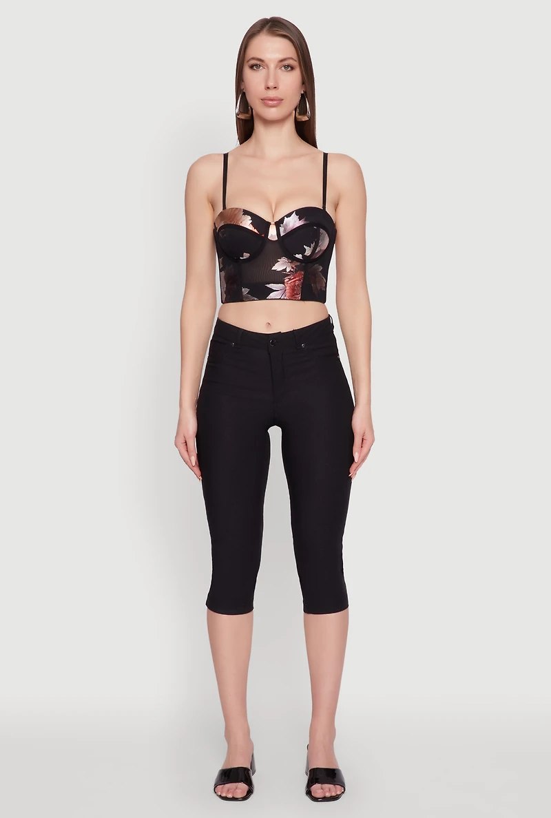 Womens Stylish Floral Mesh Bustier Crop Top, M