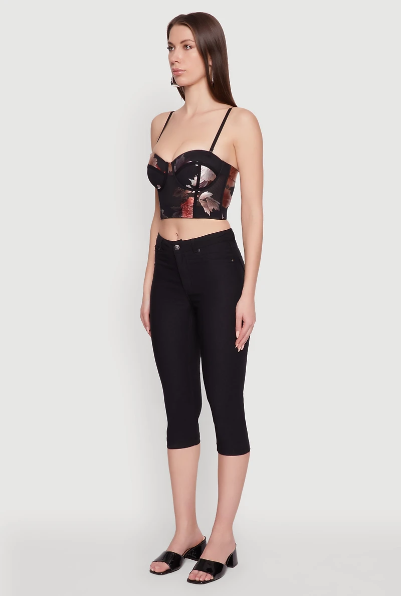 Womens Stylish Floral Mesh Bustier Crop Top, M