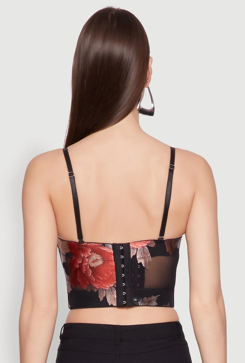 Womens Stylish Floral Mesh Bustier Crop Top,