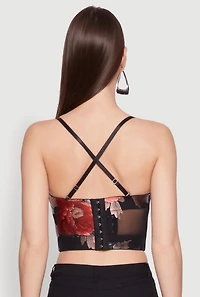 Womens Stylish Floral Mesh Bustier Crop Top,