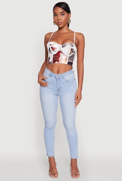 Womens Stylish Floral Mesh Bustier Crop Top,