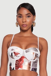 Womens Stylish Floral Mesh Bustier Crop Top,