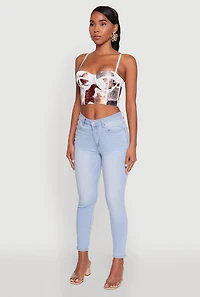 Womens Stylish Floral Mesh Bustier Crop Top,