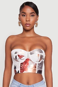 Womens Stylish Floral Mesh Bustier Crop Top, Multi, Size L