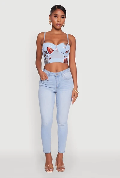 Stylish Floral Mesh Bustier Crop Top